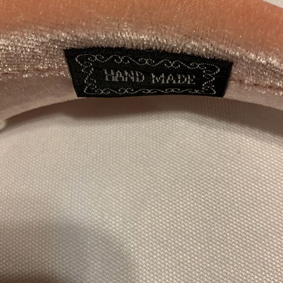 Headband, handmade pink velvet with various size pearls - Picture 2 of 9
